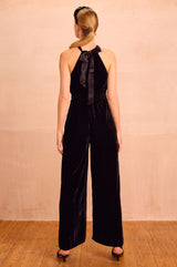 Josie Velvet Halter Neck Jumpsuit | Black