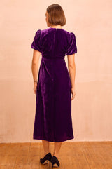 Aimie Velvet Short Sleeve Dress | Purple