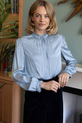 Frill Detail Satin Blouse | Ice Blue