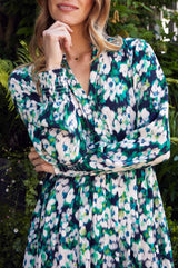 Claudine Dress | Hazy Floral Navy/Cream/Green