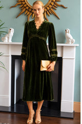 Lorna Lace Velvet Dress | Dark Olive