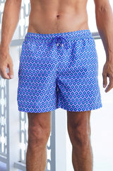 Men's Recycled Swim Shorts | Daisy Flower Marina Blue/Green