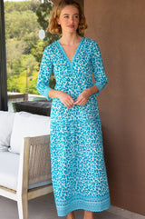 Mykonos Maxi Dress | Soft Cheetah White/Turquoise