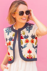 Pia Embroidered Gilet | Ecru/Multi
