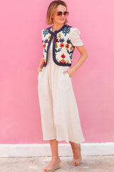 Pia Embroidered Gilet | Ecru/Multi