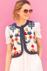Pia Embroidered Gilet | Ecru/Multi