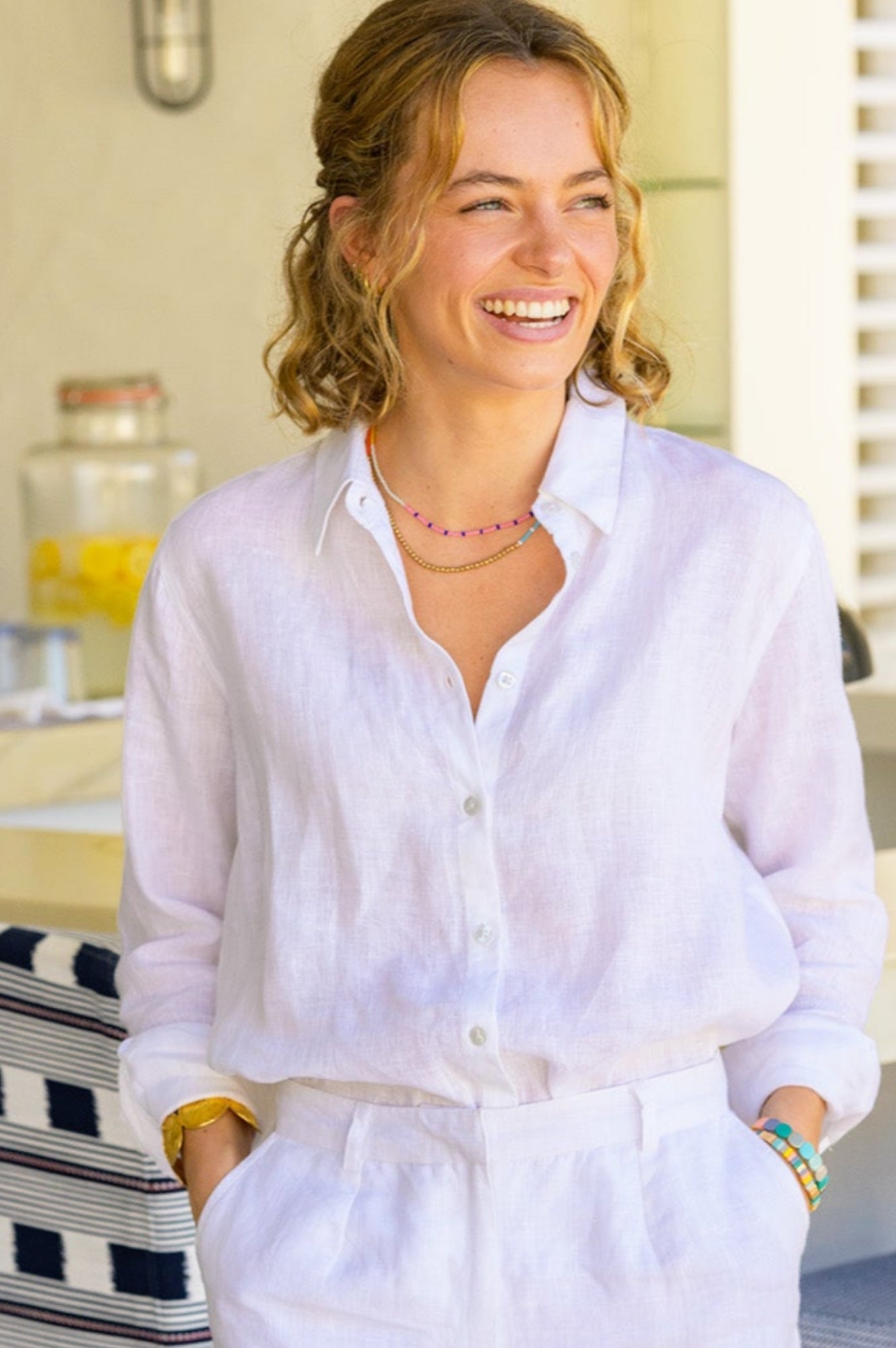 Aspiga Ladies Sustainable Women's Collared Linen White Shirt Aspiga Ladies Sustainable Women's Collared Linen White Shirt