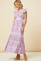 Pippa Block Print Dress | Garden Jaal Pink/White