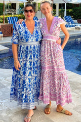 Pippa Block Print Dress | Garden Jaal Pink/White