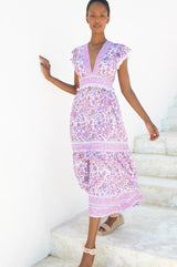 Pippa Block Print Dress | Garden Jaal Pink/White