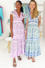 Pippa Block Print Dress | Garden Jaal Pink/White