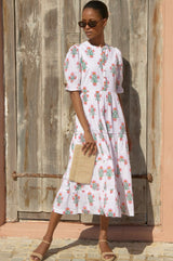 Cordelia Block Print Dress | White/Pink
