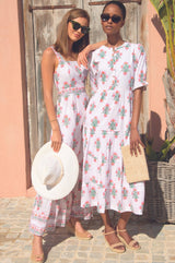 Cordelia Block Print Dress | White/Pink