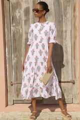 Cordelia Block Print Dress | White/Pink