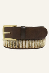 Full Beaded Leather Belt | Light Gold
