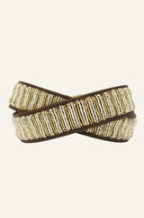 Full Beaded Leather Belt | Light Gold