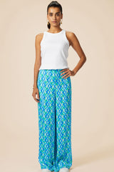 Alvia Satin Trouser | Tropical Geo Navy/Turquoise
