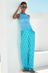 Alvia Satin Trouser | Tropical Geo Navy/Turquoise