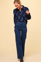 Amaya Corduroy Blouse | Flower Print Navy