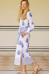 Cara Block Print Dress | Wild Flower Buta Blue