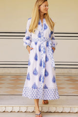 Cara Block Print Dress | Wild Flower Buta Blue