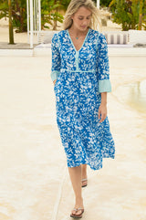 Hayden Block Print Dress | Japanese Cobalt
