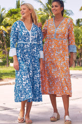 Hayden Block Print Dress | Japanese Cobalt