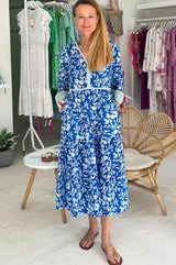 Hayden Block Print Dress | Japanese Cobalt