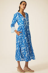 Hayden Block Print Dress | Japanese Cobalt