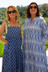 Mara Organic Cotton Dress | Mara Ikat White/Blue