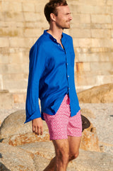 Men's Nehru Collar Linen Shirt | Cobalt Blue