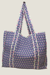 Quilted Tote Bag | Primrose Stamp Navy/Pink