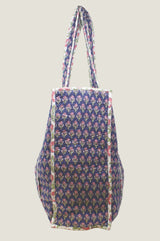 Quilted Tote Bag | Primrose Stamp Navy/Pink