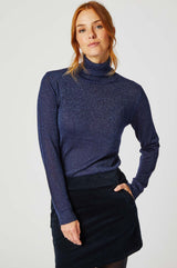 Metallic Knit Polo | Navy/Blue