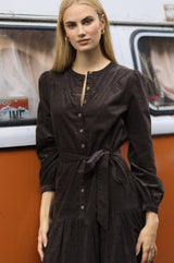 Dropped Waist Baby Cord Midi Dress | Chocolate