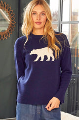 Merino Wool Polar Bear Jumper | Navy/Cream