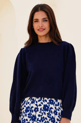 Merino Cashmere Blend Crew Neck Jumper | Navy