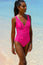 Recycled V-Neck Ruched Swimsuit | Pink