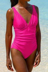 Recycled V-Neck Ruched Swimsuit | Pink - Aspiga