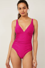 Recycled V-Neck Ruched Swimsuit | Pink