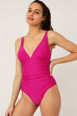 Recycled V-Neck Ruched Swimsuit | Pink