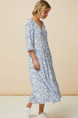 Emma EcoVero™ Midi Dress | Pale Blue/White