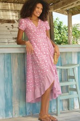 Demi Cotton Wrap Dress | Primula Pink/White