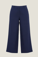 Wide Leg Linen Cropped Trousers | Navy