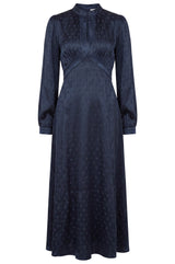 Satin Jacquard Spot Dress | Navy
