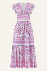 Pippa Block Print Dress | Garden Jaal Pink/White