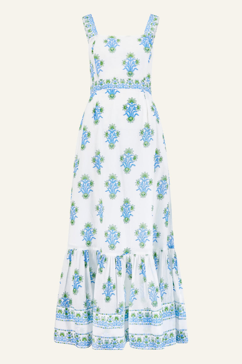 Aurelia Block Print Dress | White/Blue