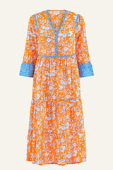Hayden Block Print Dress | Japanese Orange/Cobalt