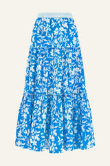 Becks Block Print Skirt | Japanese Flower Cobalt