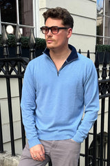 Men's Merino Wool Quarter Zip | Blue/Navy